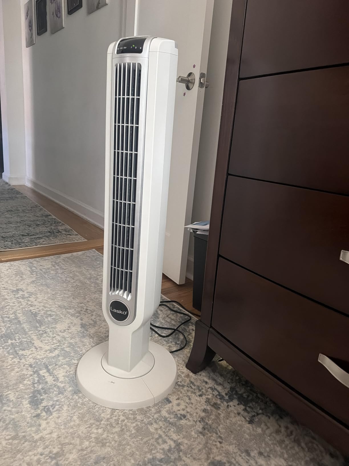 Lasko Oscillating Tower Fan with Remote Control, 3 Quiet Speeds, Timer for Bedroom, Kitchen, Office Use, Black, 36