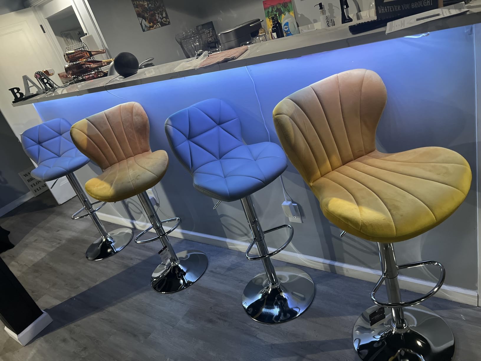 Roundhill Furniture Ellston Velvet Adjustable Swivel Barstools in Blue, Set of 2 customer photo 2