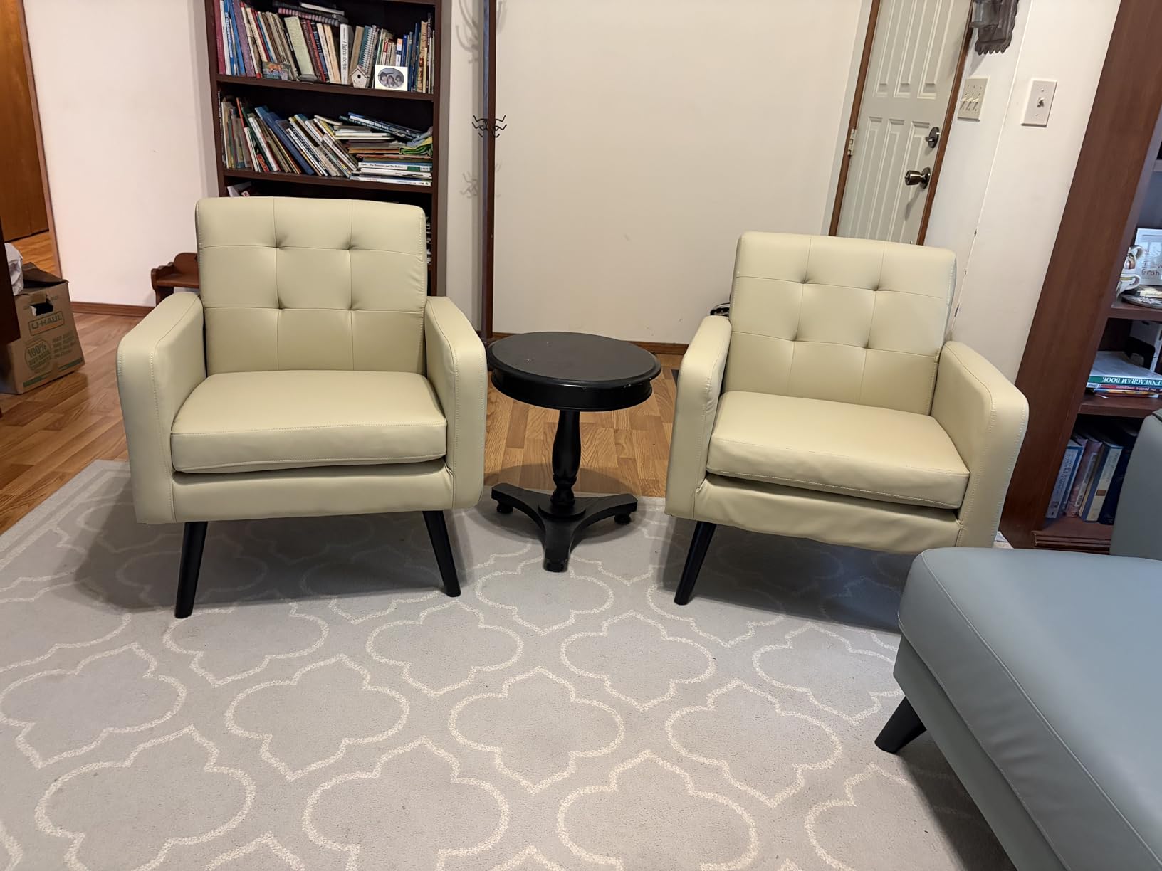 Yaheetech Mid-Century Accent Chairs, Modern Upholstered Living Room Chair, Cozy Armchair Button Tufted Back and Wood Legs for Bedroom/Office/Cafe, Set of 2, Yellow customer photo 1