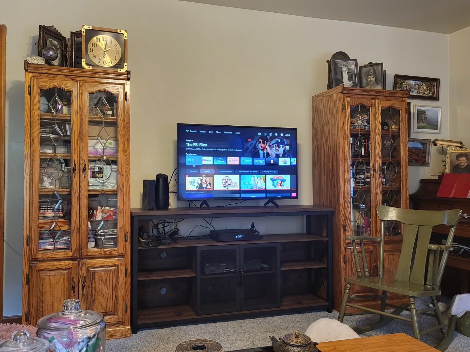 BON AUGURE Tall TV Stand for TVs up to 65 Inch, Industrial Wood Entertainment Center with Storage Cabinet, Farmhouse TV Media Console for Living Room and Bedroom (32 Inch High, Rustic Oak) customer photo 1