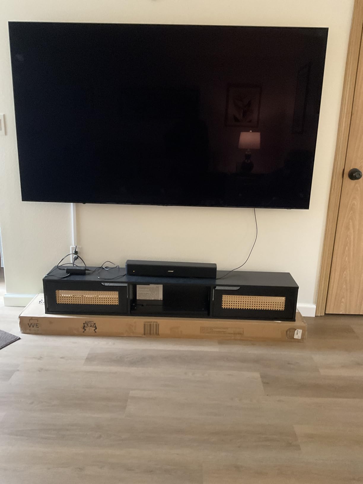 Walker Edison Destin Modern Rattan Flip-Down-Door Wall-Mounted Floating TV Stand for TVs up to 80 Inches, 70 Inch, Coastal Oak customer photo 1