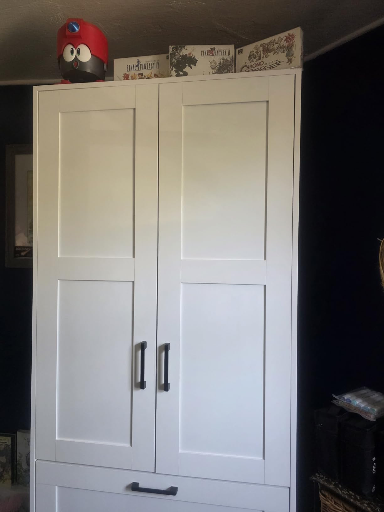 Fenghua Lizhi Wood White Wardrobe Closet with 2 Doors and 2 Drawers,Bedroom Freestanding Armoire Storage Cabinet with Shelves,Wooden Wardrobe Combination for Hanging Clothes (White 2 Drawers) customer photo 2